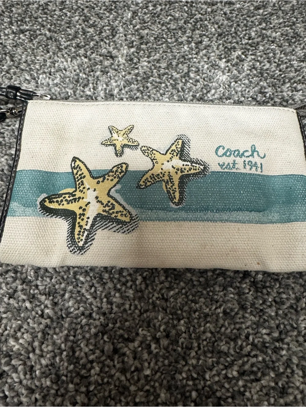 Coach Starfish Canvas Wristlet - Teal & Cream with Yellow Accents - Picture 1 of 3